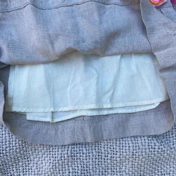 NWT Charabia France Girls 4 Linen Blend Knee Length Pocket Skirt Floral Accents - Picture 3 of 8